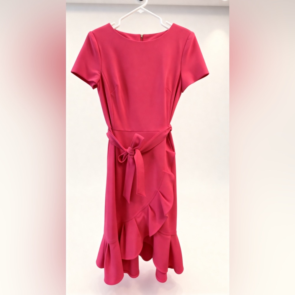 Calvin Klein Pink Midi Dress with Ruffle Detail